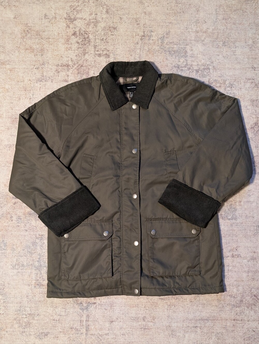 Vero Moda Olive Utility Barn Jacket with Corduroy Trim